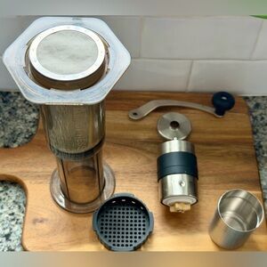 AeroPress Coffee Press w/ Stainless Filter & Porlex Mini Ceramic Burr Grinder